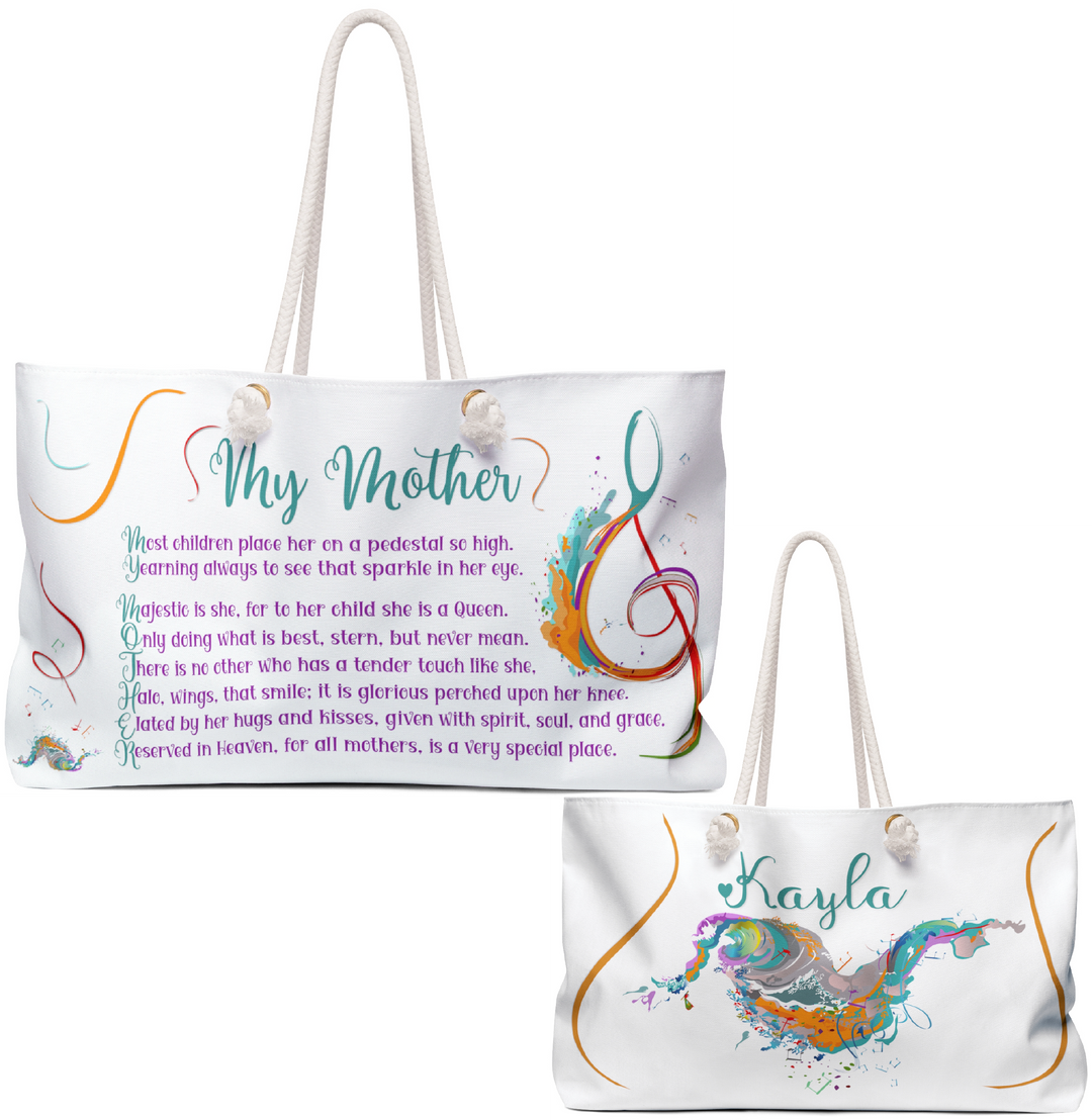 Personalized Tote/Weekender Bag with Acrostic Poem Spelling our "My Mother"
