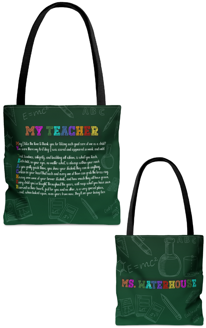 Tote Bag with Acrostic Poem Spelling out "My Teacher"