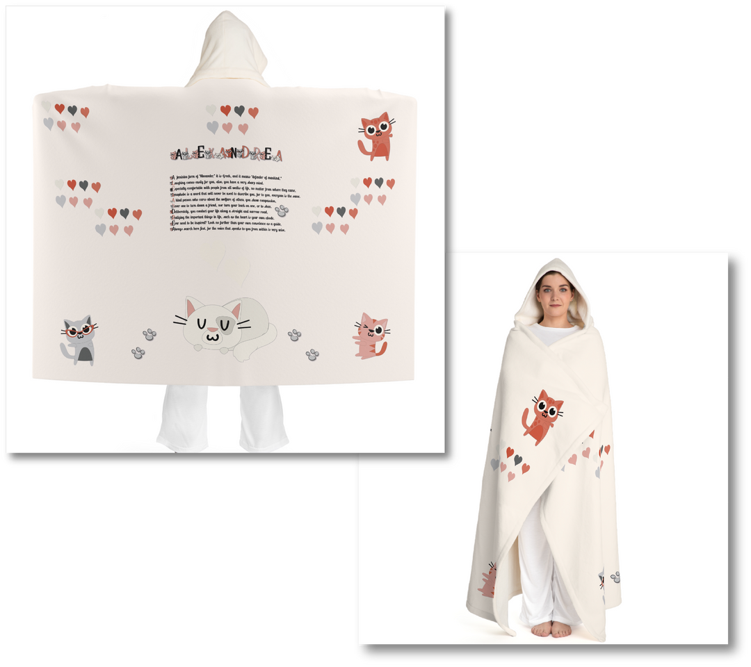 Namesakes Hooded Sherpa Fleece Blanket - Kitty and Hearts