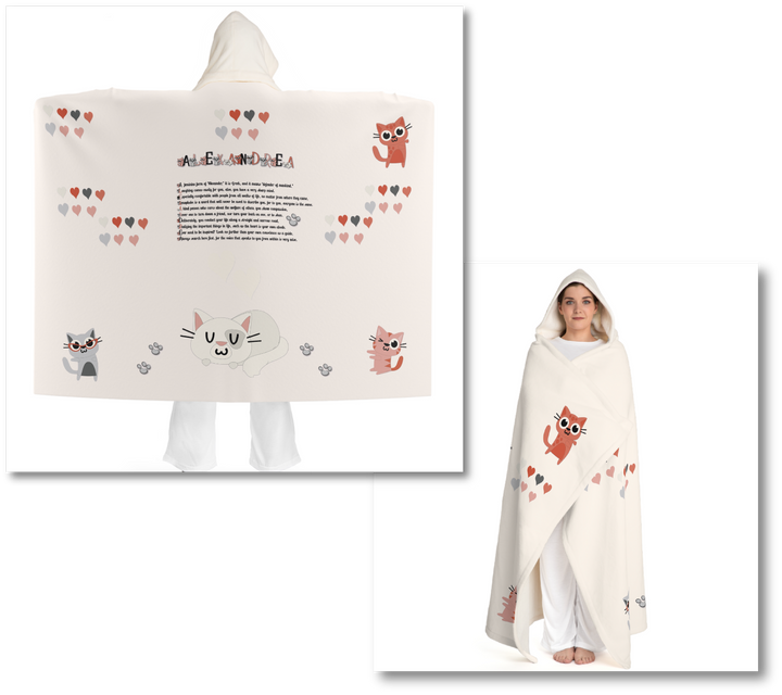 Namesakes Hooded Sherpa Fleece Blanket - Kitty and Hearts