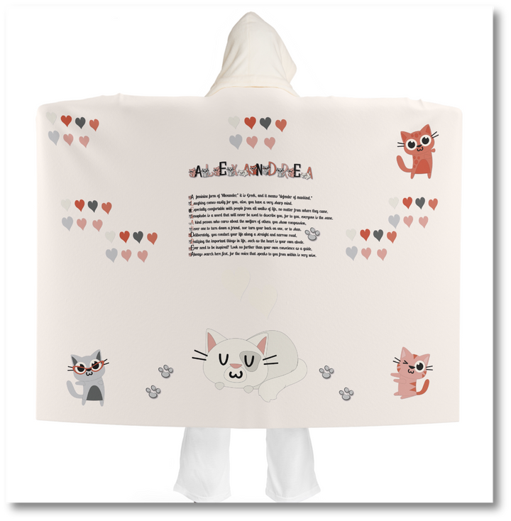 Namesakes Hooded Sherpa Fleece Blanket - Kitty and Hearts