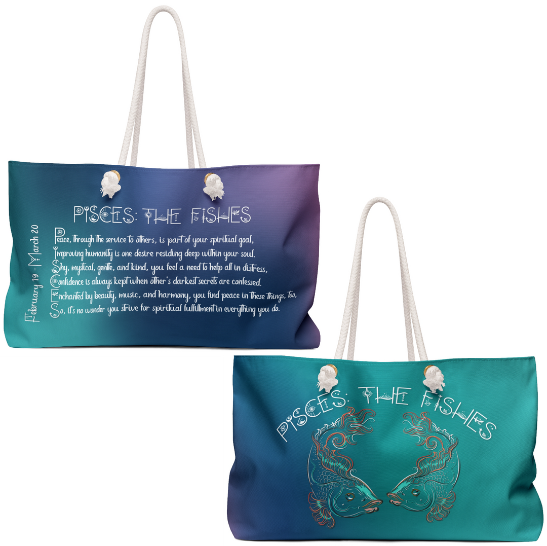Weekender Bag with Acrostic Poem Spelling out "Pisces"