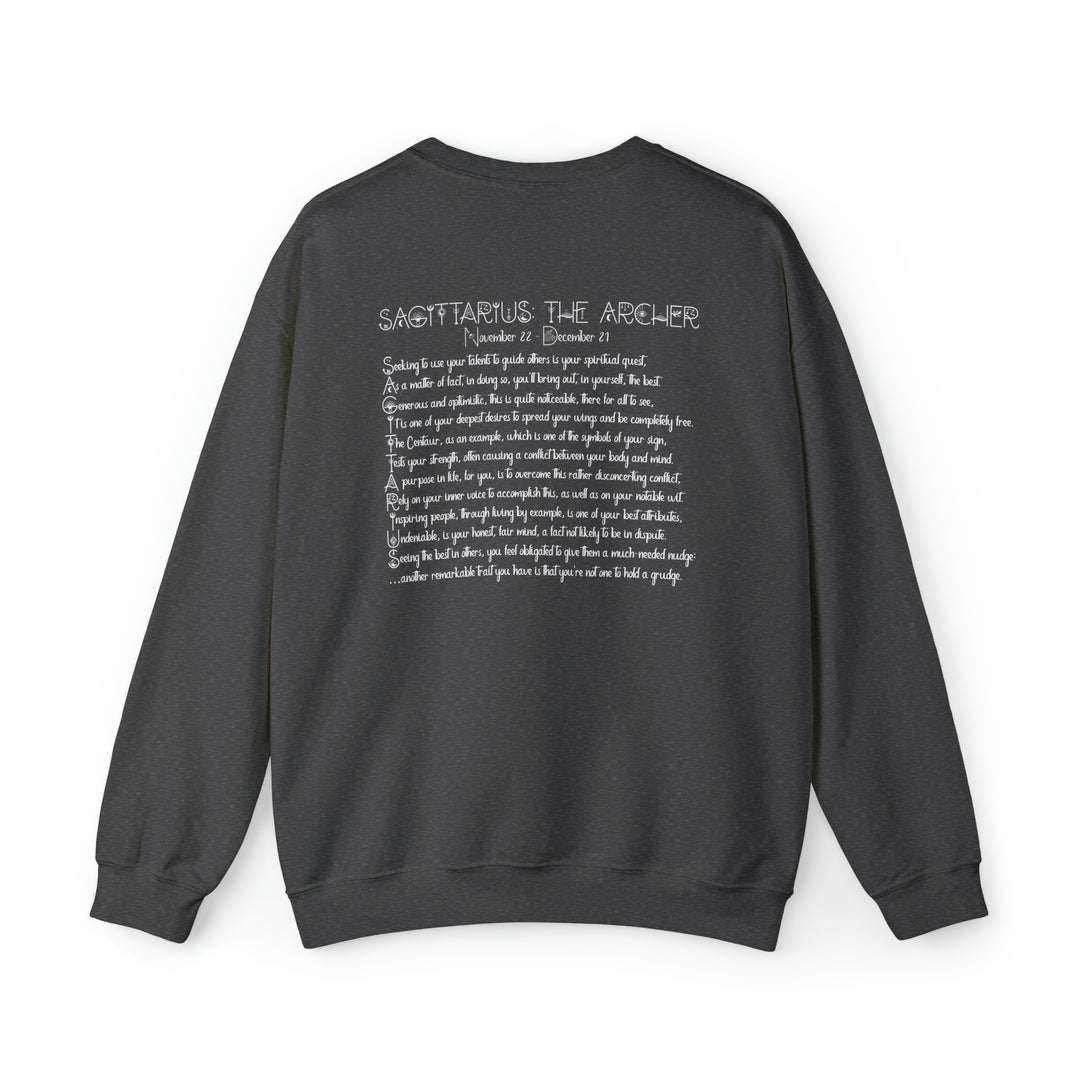 Astrology Sweatshirt with Acrostic Poem Spelling out "Sagittarius"