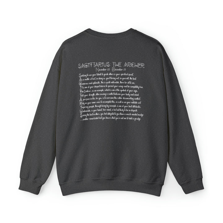 Astrology Sweatshirt with Acrostic Poem Spelling out "Sagittarius"