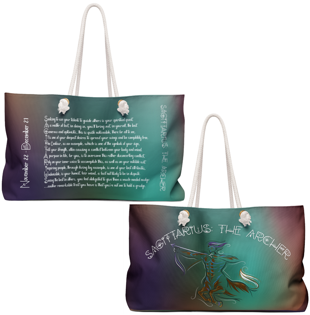 Weekender Bag with Acrostic Poem Spelling out "Sagittarius"