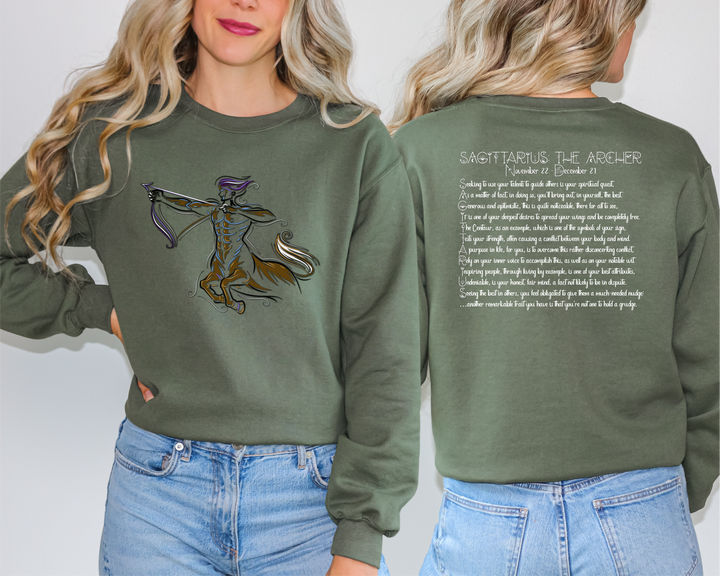 Astrology Sweatshirt with Acrostic Poem Spelling out "Sagittarius"