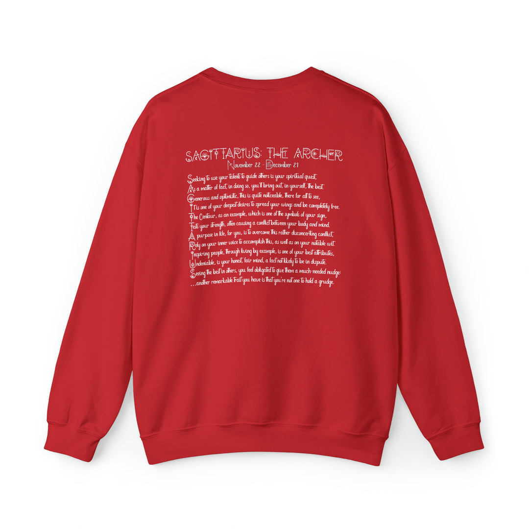 Astrology Sweatshirt with Acrostic Poem Spelling out "Sagittarius"