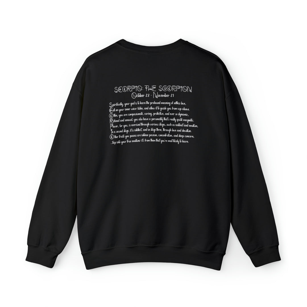 Astrology Sweatshirt with Acrostic Poem Spelling out "Scorpio"