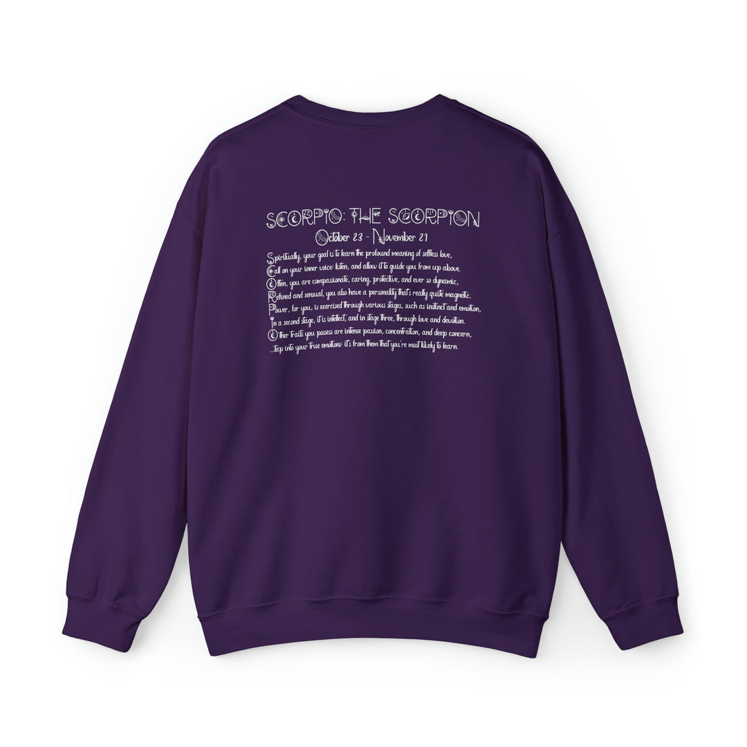 Astrology Sweatshirt with Acrostic Poem Spelling out "Scorpio"