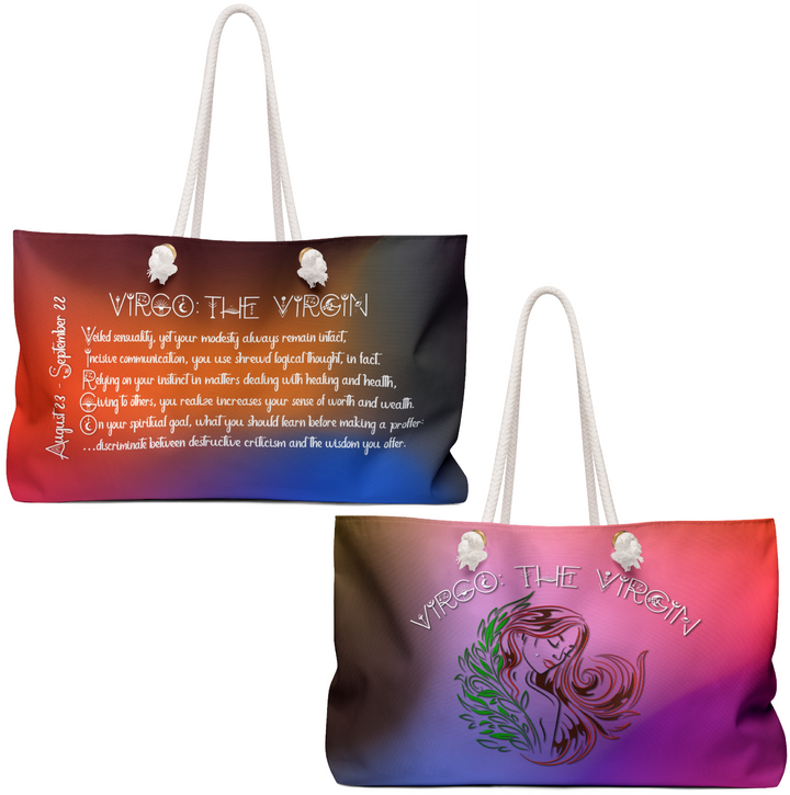 Weekender Bag with Acrostic Poem Spelling out "Virgo"