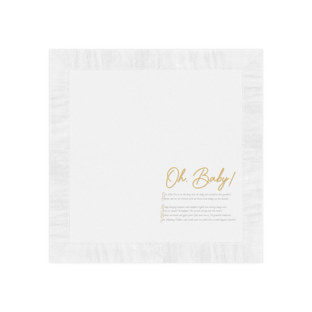 White Coined Napkins; part of Oh, Baby! Baby Shower Collection. Poem spells out, "Oh, Baby!" Great as Accessories and Decorations.