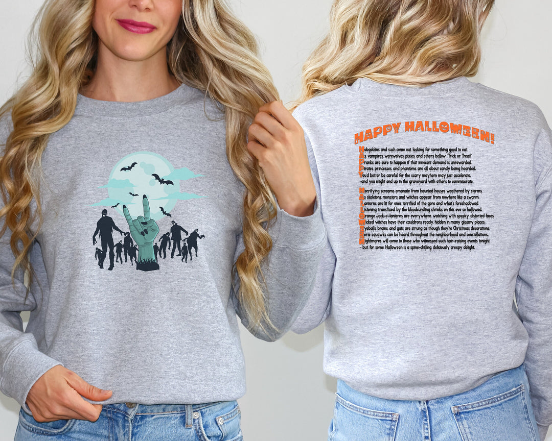 Happy Halloween, Halloween Sweatshirt, Zombie, Grave, Sweatshirt, Fall Sweatshirt, Zombie Sweater, Fall, Acrostic Poem, Acrostic