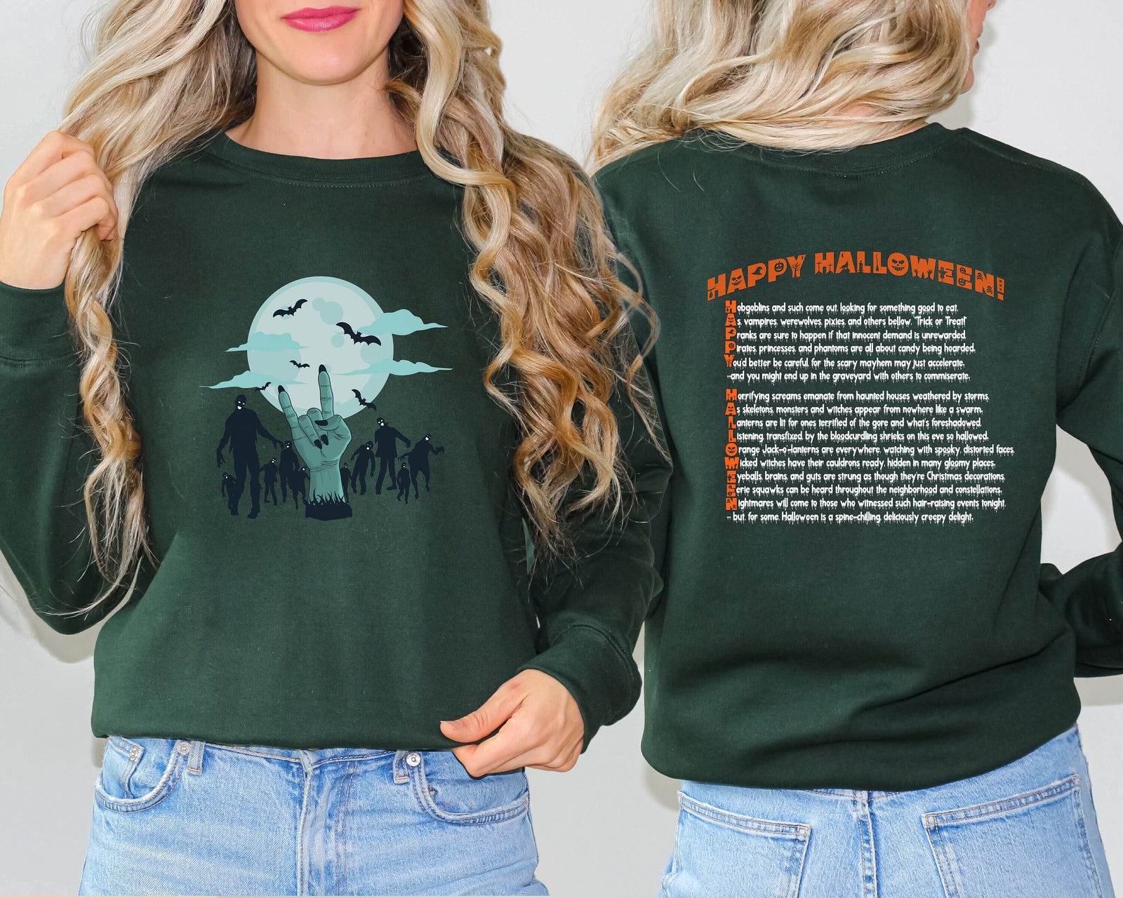 Happy Halloween, Halloween Sweatshirt, Zombie, Grave, Sweatshirt, Fall Sweatshirt, Zombie Sweater, Fall, Acrostic Poem, Acrostic