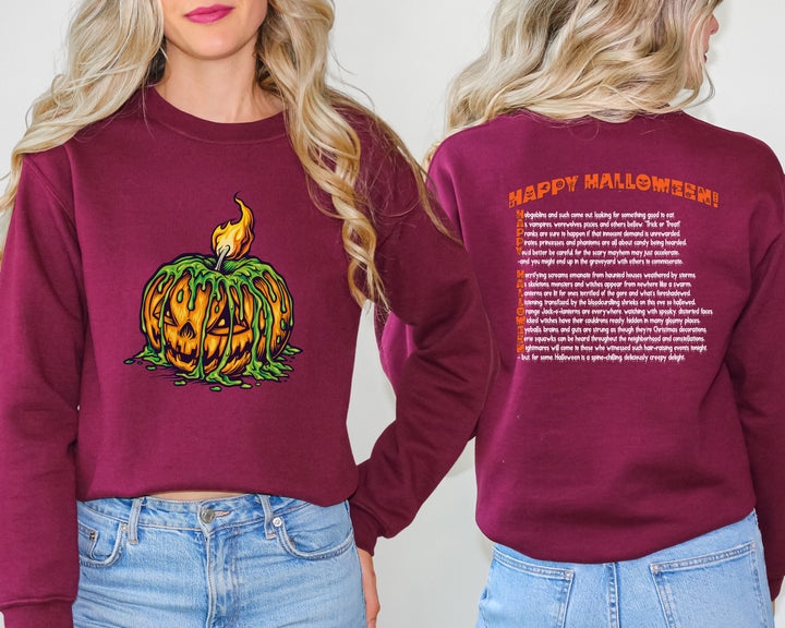 Happy Halloween, Halloween Sweatshirt, Halloween Pumpkin, Creepy Pumpkin Sweatshirt, Fall Sweatshirt, Pumpkin Sweater, Fall, Acrostic Poem
