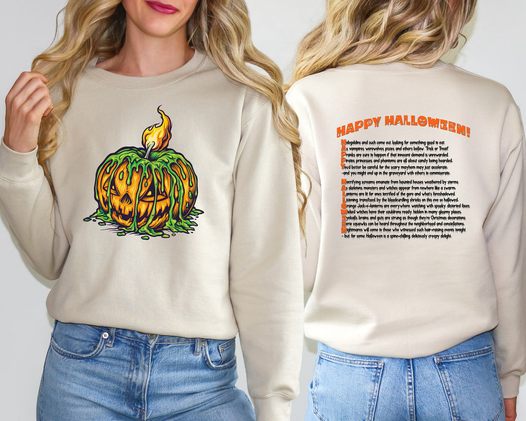 Happy Halloween, Halloween Sweatshirt, Halloween Pumpkin, Creepy Pumpkin Sweatshirt, Fall Sweatshirt, Pumpkin Sweater, Fall, Acrostic Poem