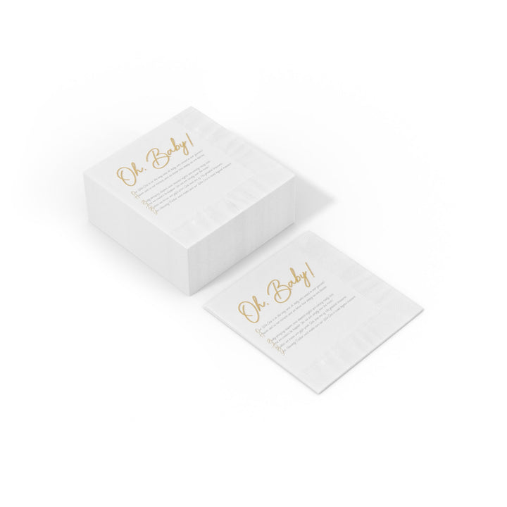 White Coined Napkins; part of Oh, Baby! Baby Shower Collection. Poem spells out, "Oh, Baby!" Great as Accessories and Decorations.