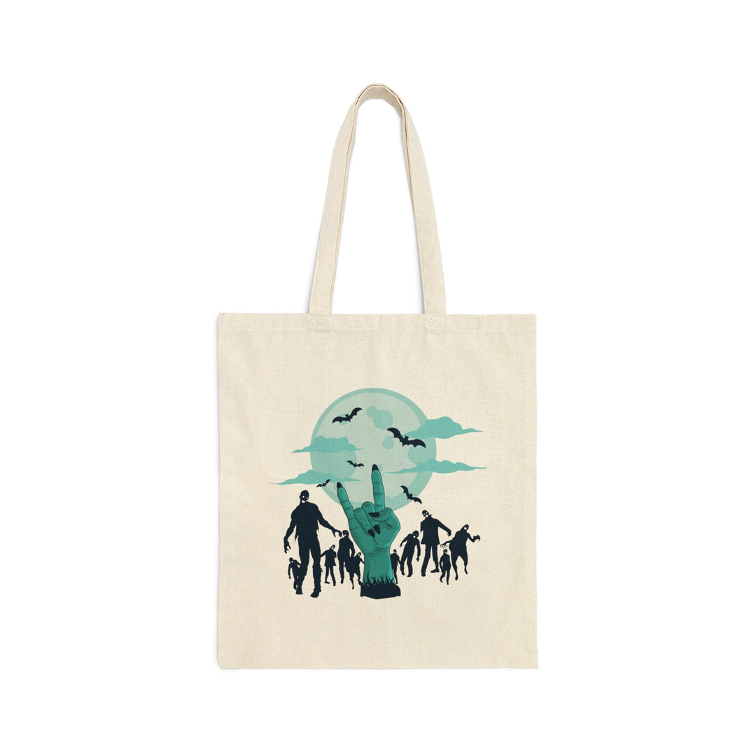 Acrostic Poem spelling out "Happy Halloween" Zombie Hand With Rock On Sign Candy Bag Totes for Kids. Great gift for Trick or Treaters!