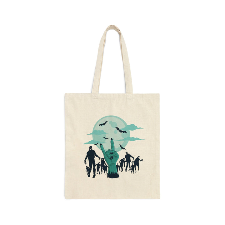 Acrostic Poem spelling out "Happy Halloween" Zombie Hand With Rock On Sign Candy Bag Totes for Kids. Great gift for Trick or Treaters!