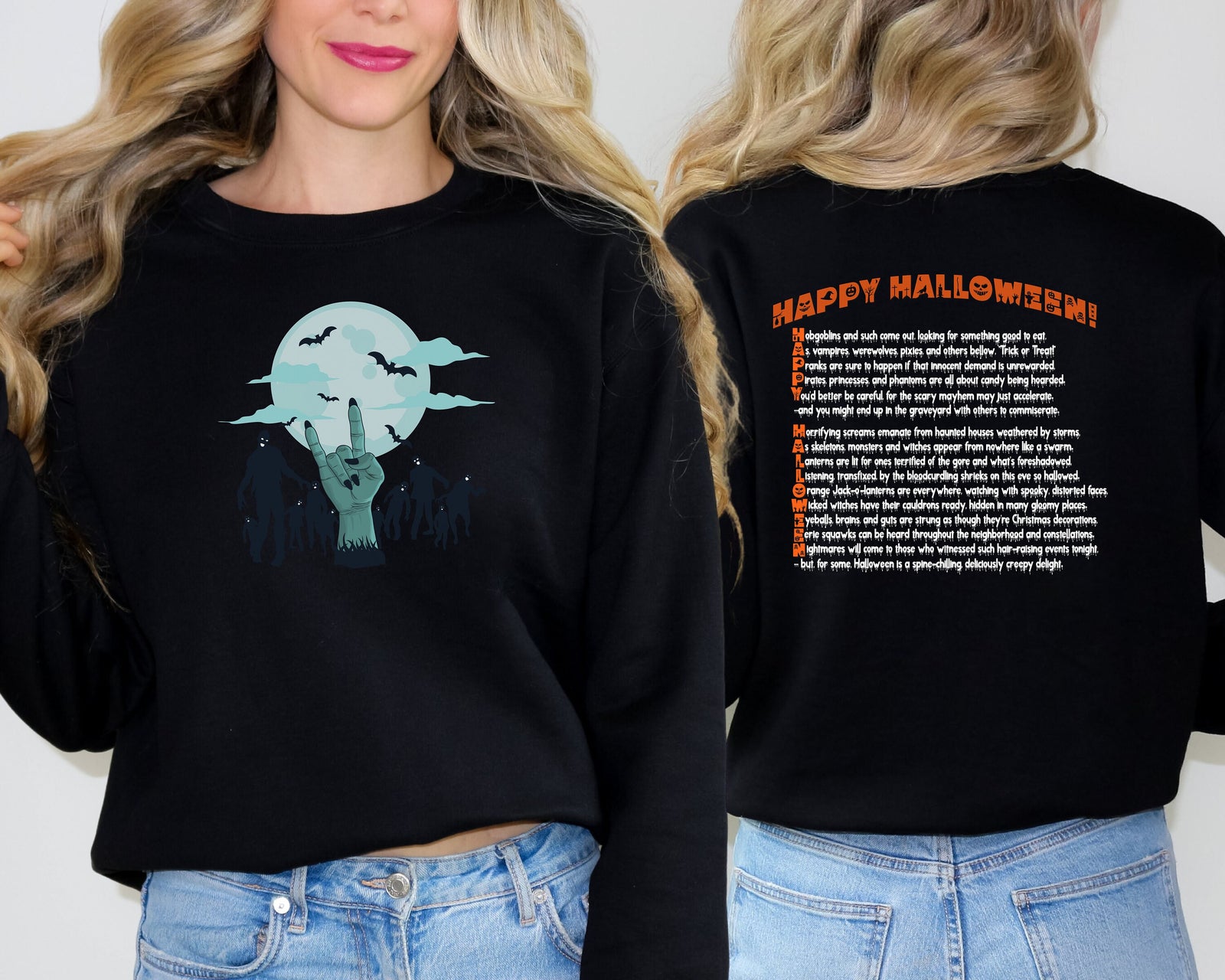 Happy Halloween, Halloween Sweatshirt, Zombie, Grave, Sweatshirt, Fall Sweatshirt, Zombie Sweater, Fall, Acrostic Poem, Acrostic