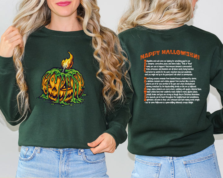 Happy Halloween, Halloween Sweatshirt, Halloween Pumpkin, Creepy Pumpkin Sweatshirt, Fall Sweatshirt, Pumpkin Sweater, Fall, Acrostic Poem