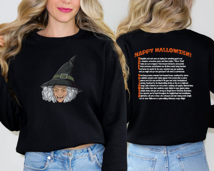 Happy Halloween, Witch, Witch Sweatshirt, Halloween Pumpkin, Creepy Witch Sweatshirt, Fall Sweatshirt, Witch Sweater, Fall, Acrostic Poem