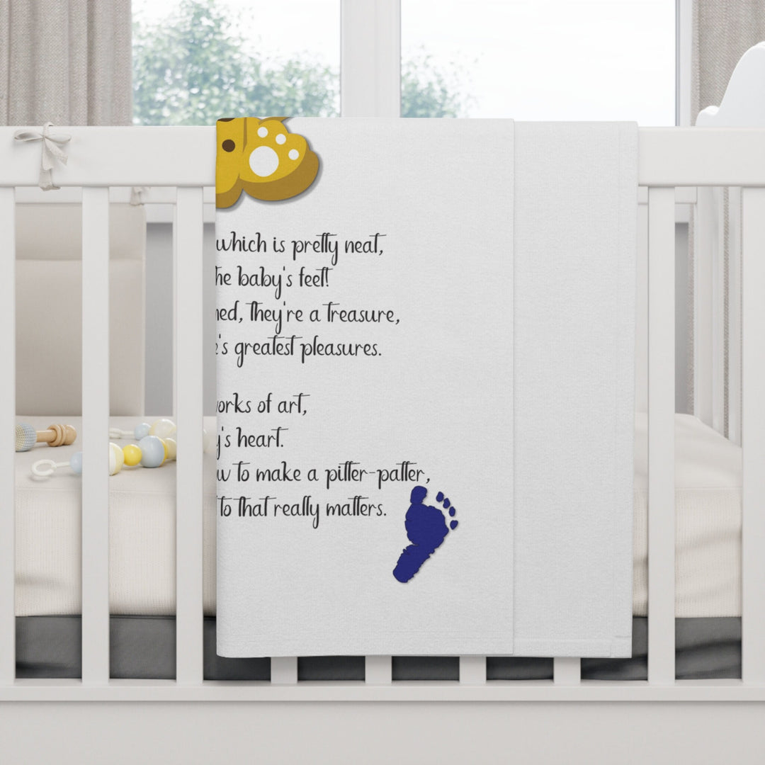 Blue Footprints and Baby Leopard Blanket Acrostic Poem spelling out "Baby Feet", Great gift for Baby Shower, Nursery decor, or New Mommy.