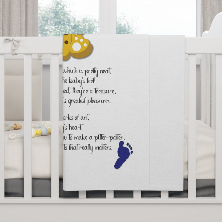 Blue Footprints and Baby Leopard Blanket Acrostic Poem spelling out "Baby Feet", Great gift for Baby Shower, Nursery decor, or New Mommy.