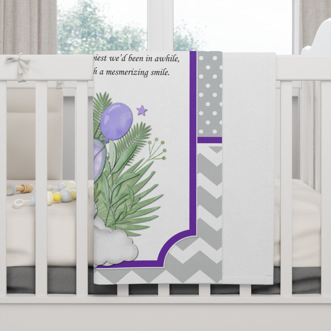Acrostic Poem Baby Girl Blanket spelling out "It's a Girl", Great gift for Baby Shower, Nursery decor, or New Mommy. Purple Elephant Design