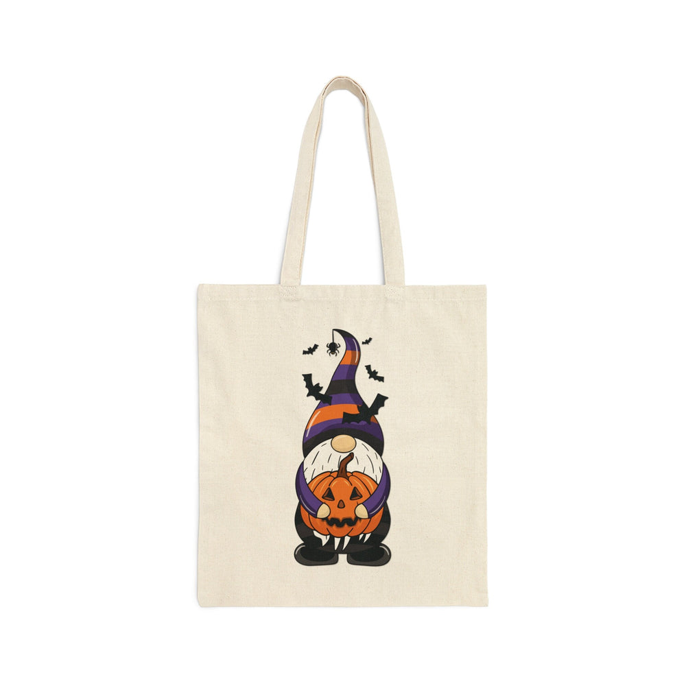 Acrostic Poem spelling out "Happy Halloween" Cute Gnome Holding Pumpkin Candy Bag Totes for Kids. Great gift for Trick or Treaters!