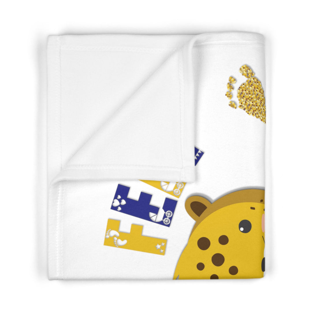 Blue Footprints and Baby Leopard Blanket Acrostic Poem spelling out "Baby Feet", Great gift for Baby Shower, Nursery decor, or New Mommy.