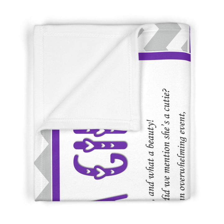 Acrostic Poem Baby Girl Blanket spelling out "It's a Girl", Great gift for Baby Shower, Nursery decor, or New Mommy. Purple Elephant Design