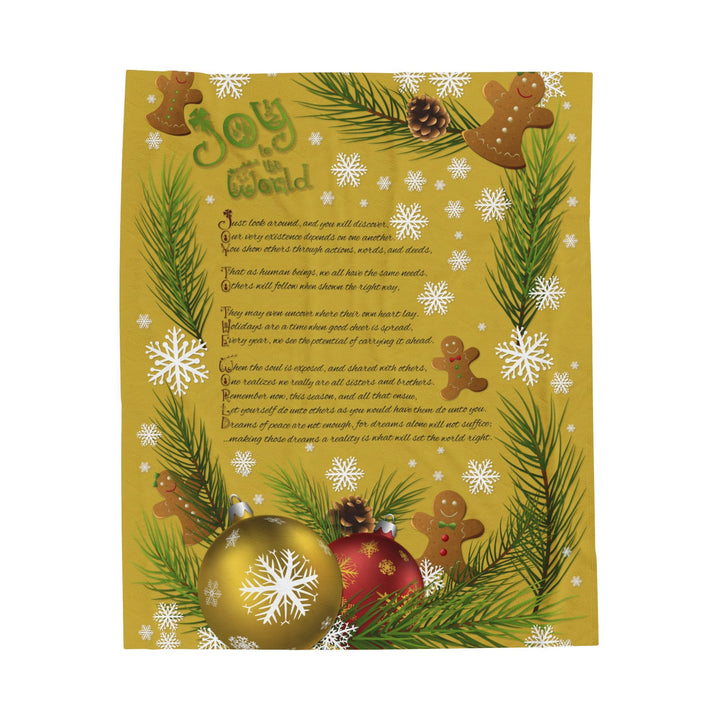 Holiday "Joy to the World" Velveteen Plush Blanket. Gingerbread People and Ornaments. Perfect decor or Christmas gift for any Holiday Lover!