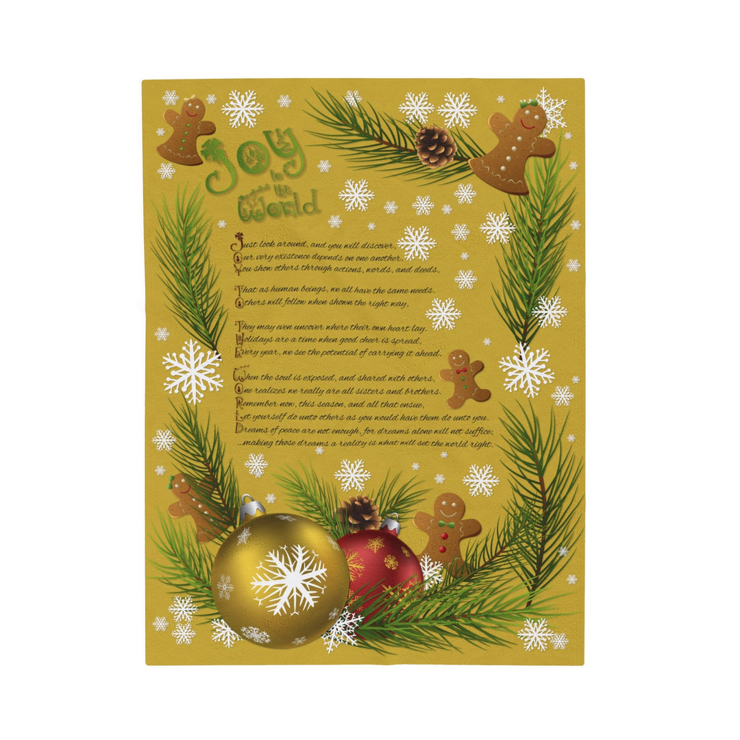 Holiday "Joy to the World" Velveteen Plush Blanket. Gingerbread People and Ornaments. Perfect decor or Christmas gift for any Holiday Lover!