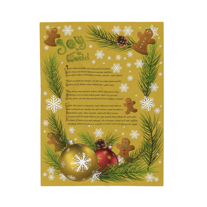 Holiday "Joy to the World" Velveteen Plush Blanket. Gingerbread People and Ornaments. Perfect decor or Christmas gift for any Holiday Lover!