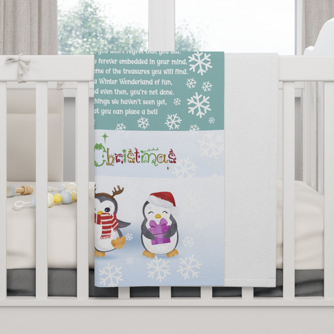 Baby's First Christmas Baby Penguin Blanket for Shower or Christmas Gift, Nursery Decor for Newborn