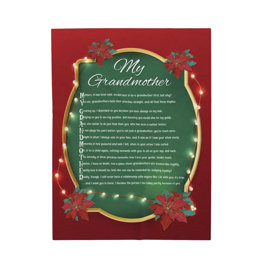 Velveteen Plush Blanket with Acrostic Poem Spelling out "My Grandmother". Christmas Gift for Grandma