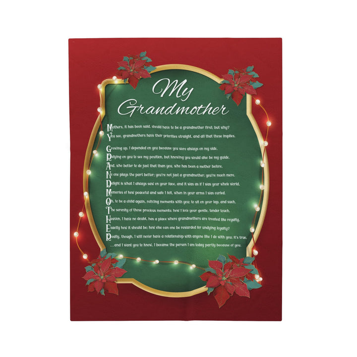 Velveteen Plush Blanket with Acrostic Poem Spelling out "My Grandmother". Christmas Gift for Grandma