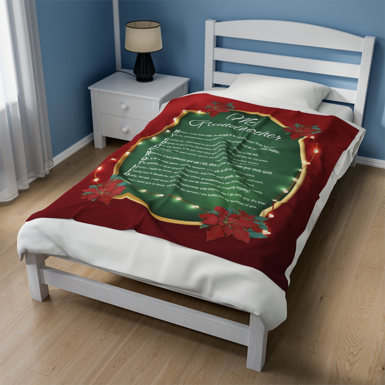 Velveteen Plush Blanket with Acrostic Poem Spelling out "My Grandmother". Christmas Gift for Grandma