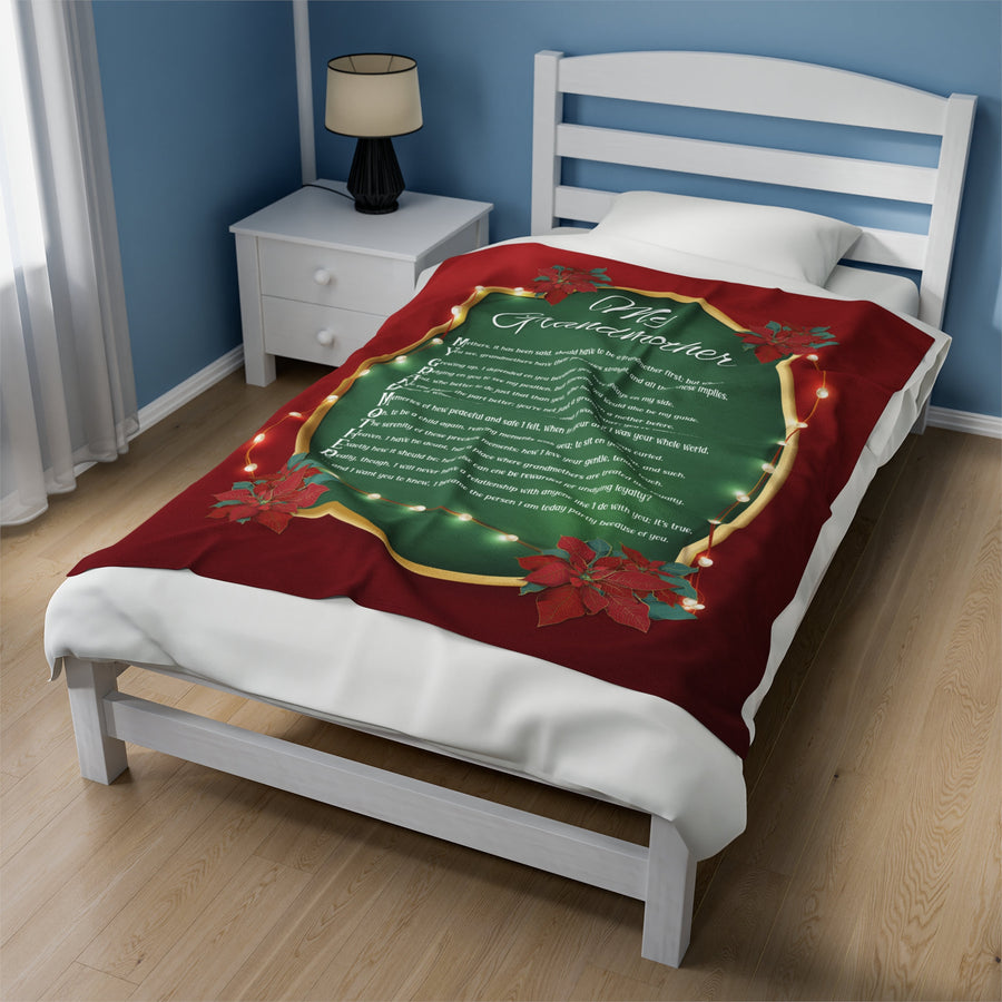 Velveteen Plush Blanket with Acrostic Poem Spelling out "My Grandmother". Christmas Gift for Grandma