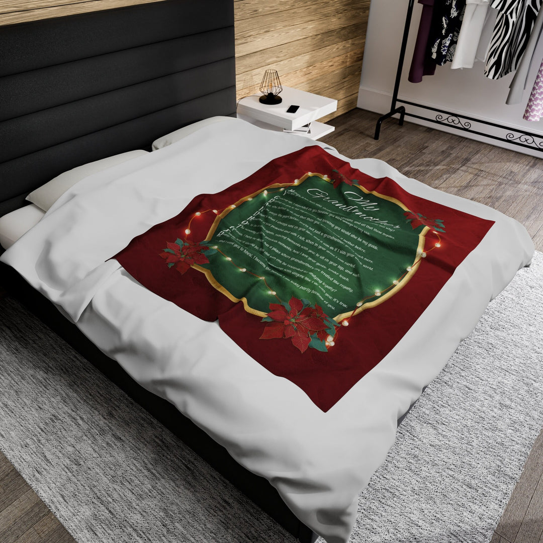 Velveteen Plush Blanket with Acrostic Poem Spelling out "My Grandmother". Christmas Gift for Grandma
