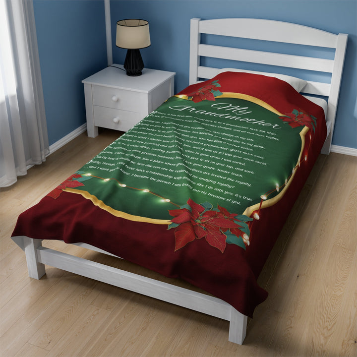 Velveteen Plush Blanket with Acrostic Poem Spelling out "My Grandmother". Christmas Gift for Grandma