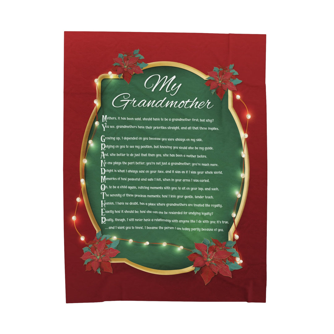 Velveteen Plush Blanket with Acrostic Poem Spelling out "My Grandmother". Christmas Gift for Grandma