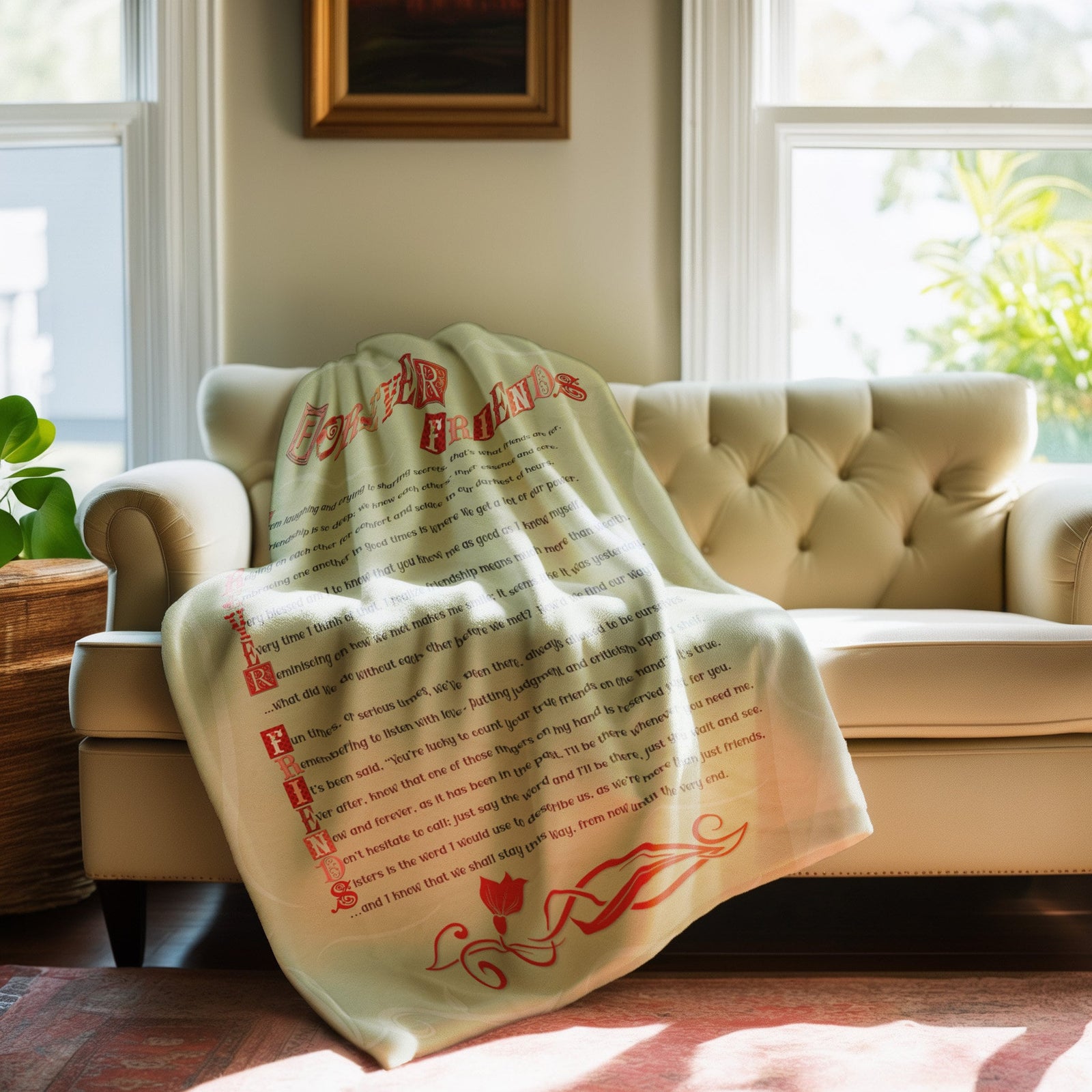 Velveteen Plush Blanket with Acrostic Poem spelling out "Forever Friends".