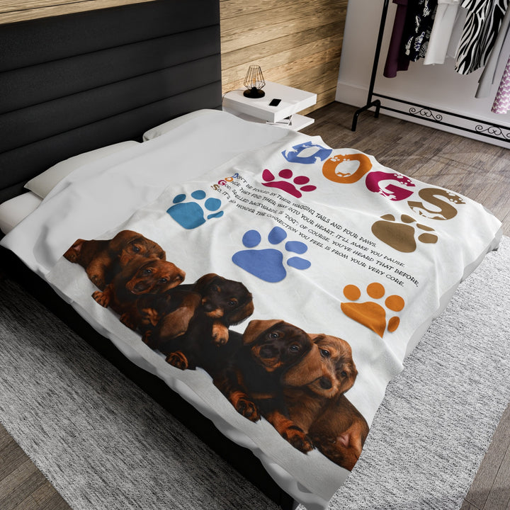 Dachshund Puppies on Velveteen Plush Blanket with Acrostic Poem Spelling out "Dogs". Christmas Gift for Child or Adult