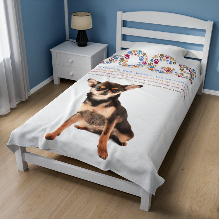 Chihuahua Velveteen Plush Blanket with Acrostic Poem Spelling out "Dogs". Christmas Gift for Child or Adult