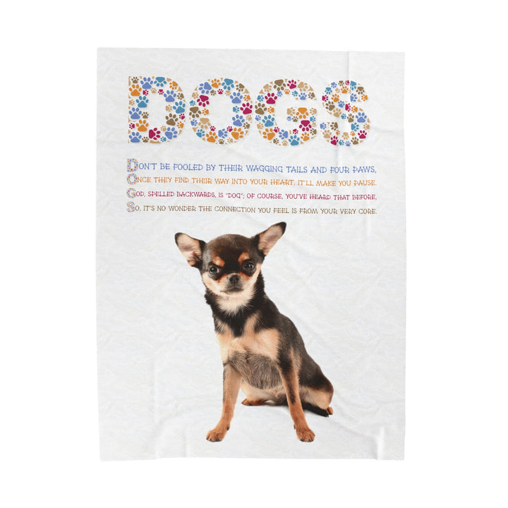 Chihuahua Velveteen Plush Blanket with Acrostic Poem Spelling out "Dogs". Christmas Gift for Child or Adult