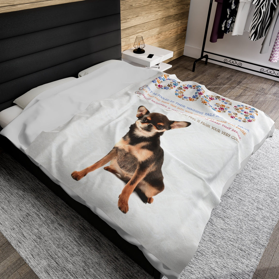Chihuahua Velveteen Plush Blanket with Acrostic Poem Spelling out "Dogs". Christmas Gift for Child or Adult