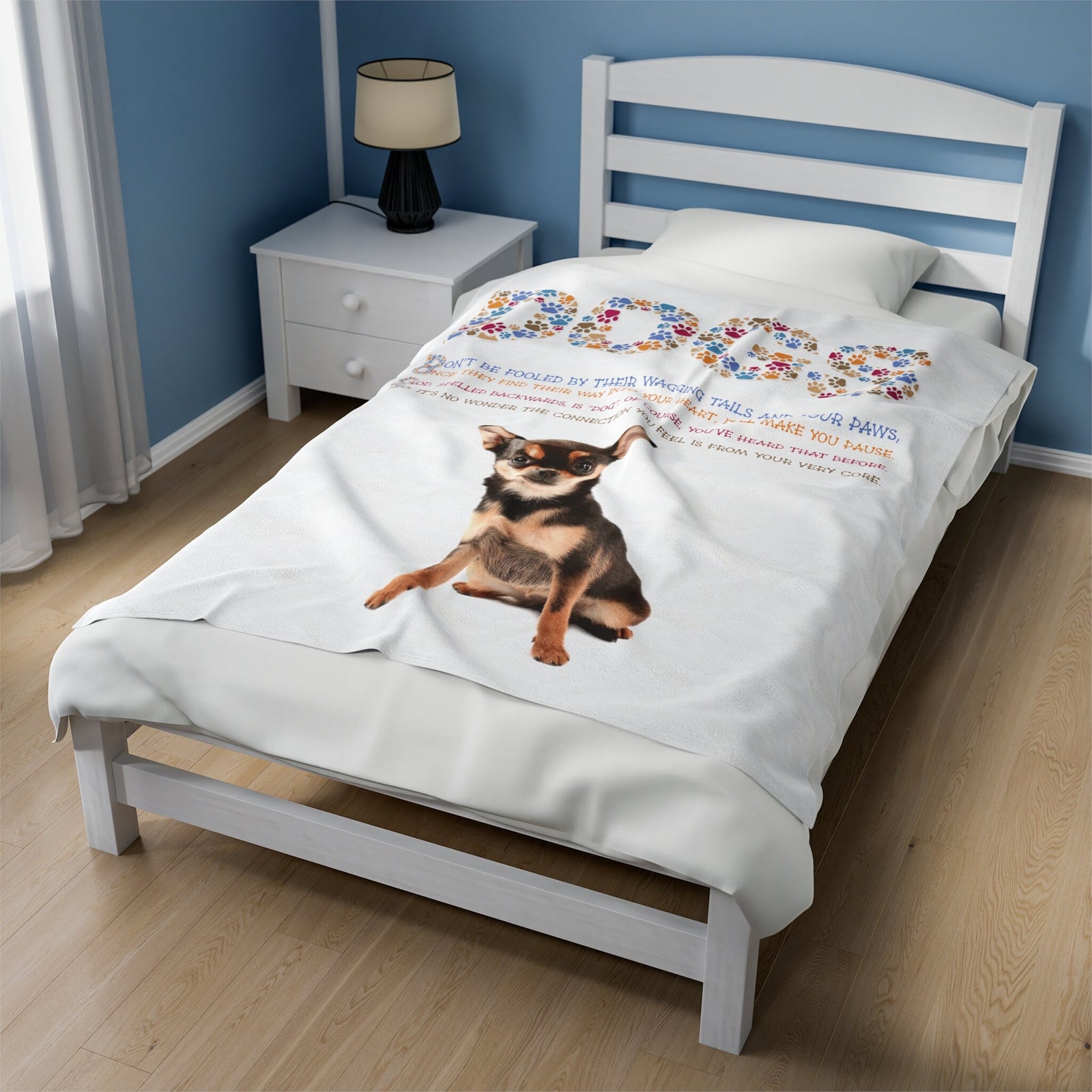 Chihuahua Velveteen Plush Blanket with Acrostic Poem Spelling out "Dogs". Christmas Gift for Child or Adult