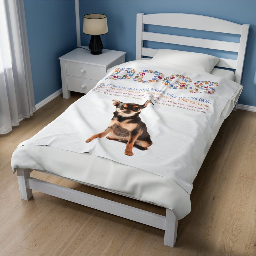 Chihuahua Velveteen Plush Blanket with Acrostic Poem Spelling out "Dogs". Christmas Gift for Child or Adult