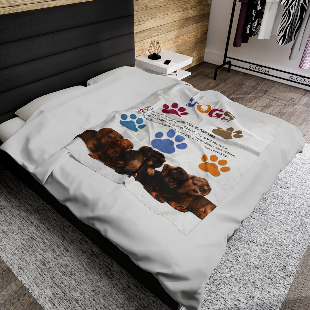 Dachshund Puppies on Velveteen Plush Blanket with Acrostic Poem Spelling out "Dogs". Christmas Gift for Child or Adult